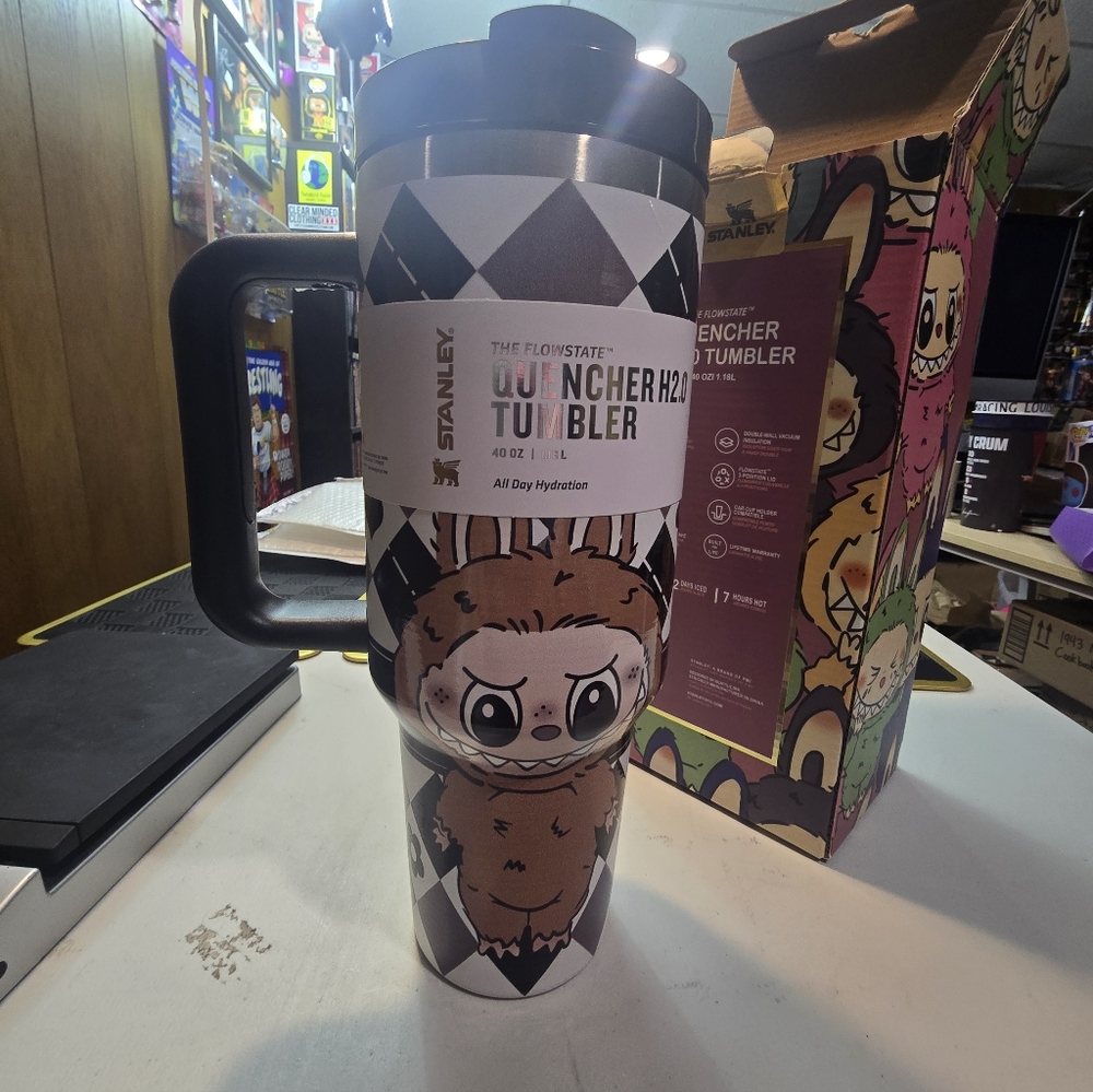 Stanley Quencher H2.0 Tumbler with Black and White Cartoon Design